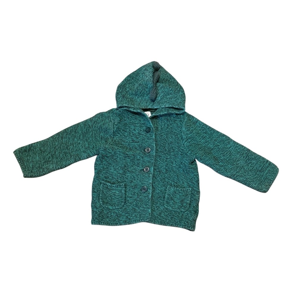 Baby Gap Green Dinosaur Hooded Sweater 18-24M Textured Knit Button Cardigan